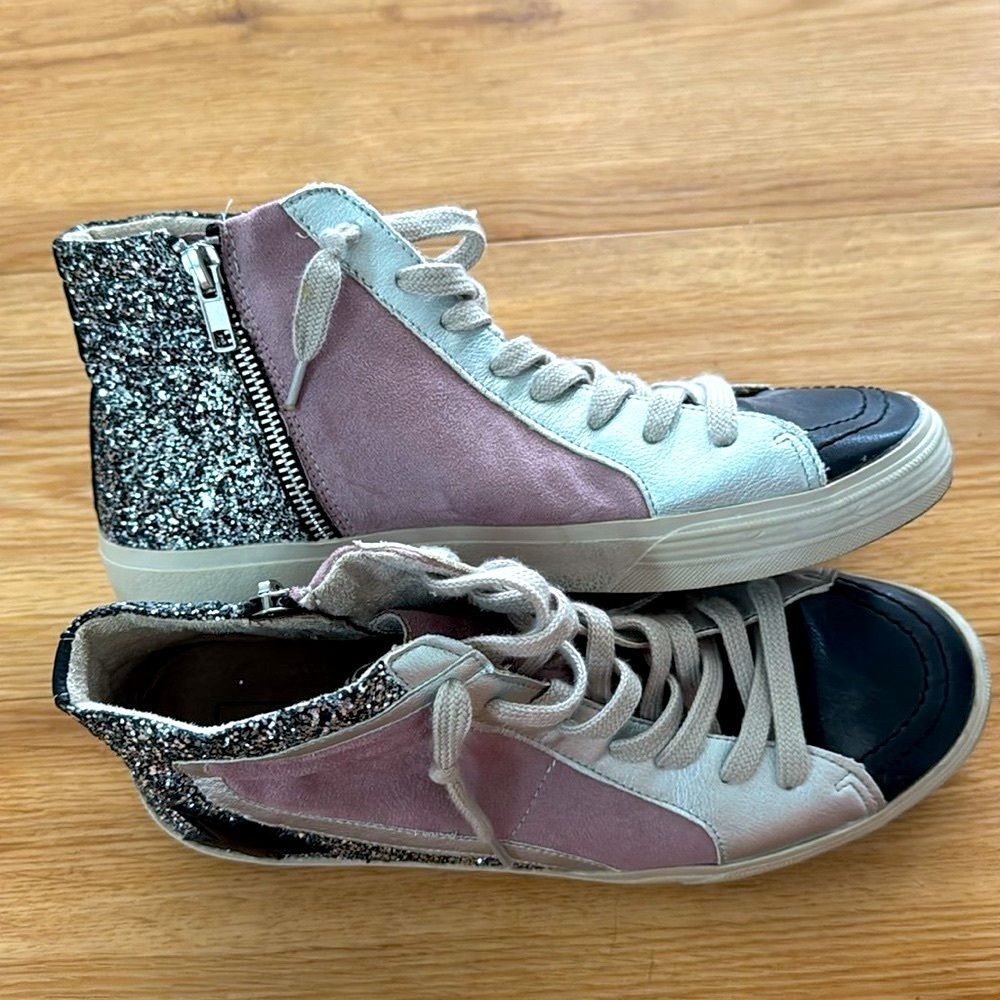 Shu Shop Womens Glitter Star High Top Sneakers Size 10 Silver Pink Fashion - Picture 7 of 10